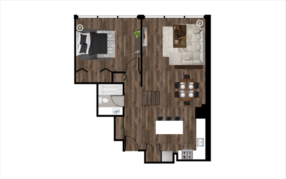 1 Bed/1 Bath - Furnished - 1 bedroom floorplan layout with 1 bathroom and 750 - 850 square feet